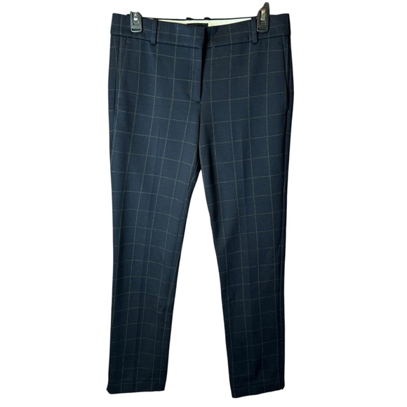 Theory Straight Trouser Windowpane Knit Pant Navy 2 - Picture 1 of 9